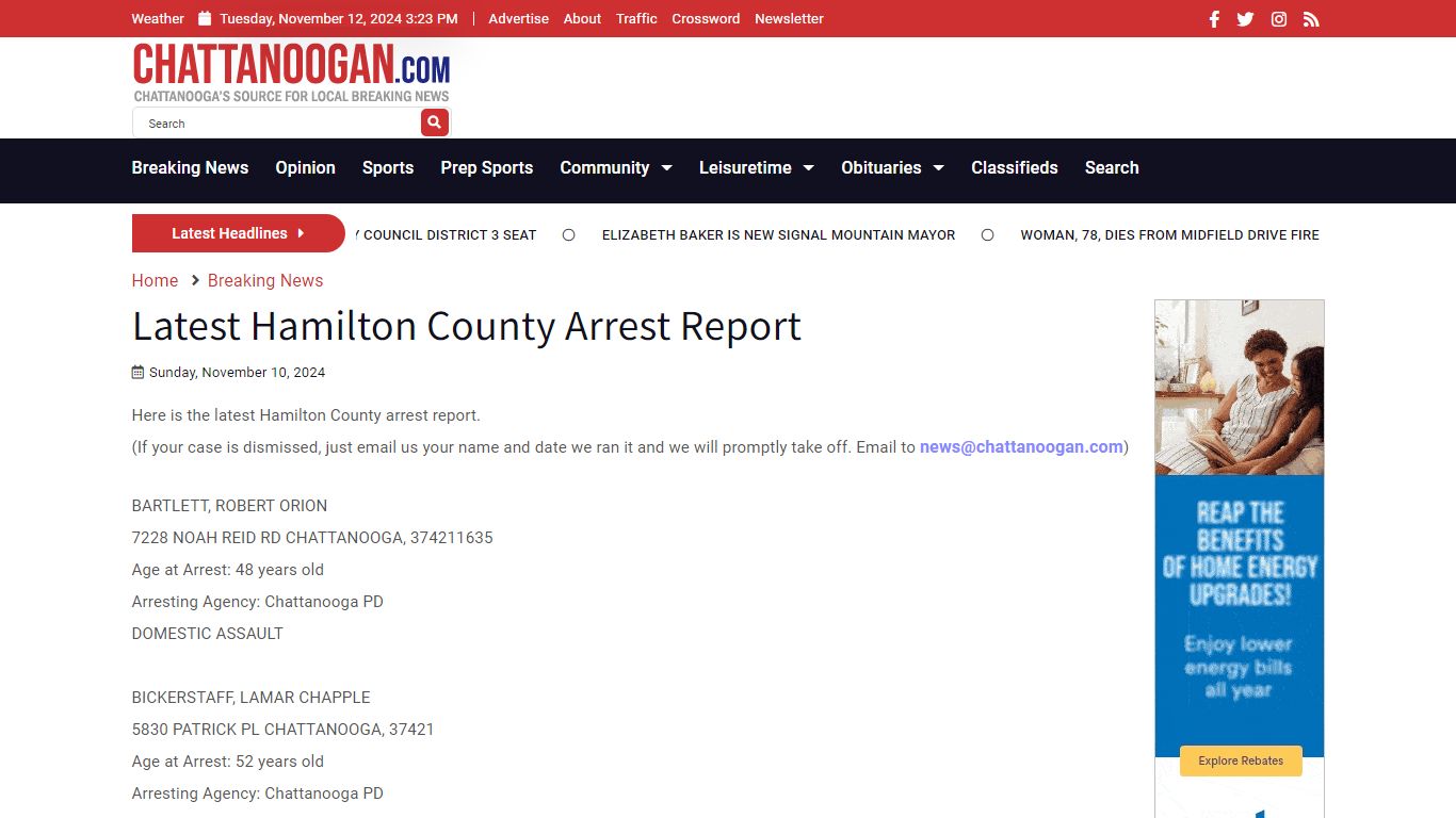 Latest Hamilton County Arrest Report - Chattanoogan.com